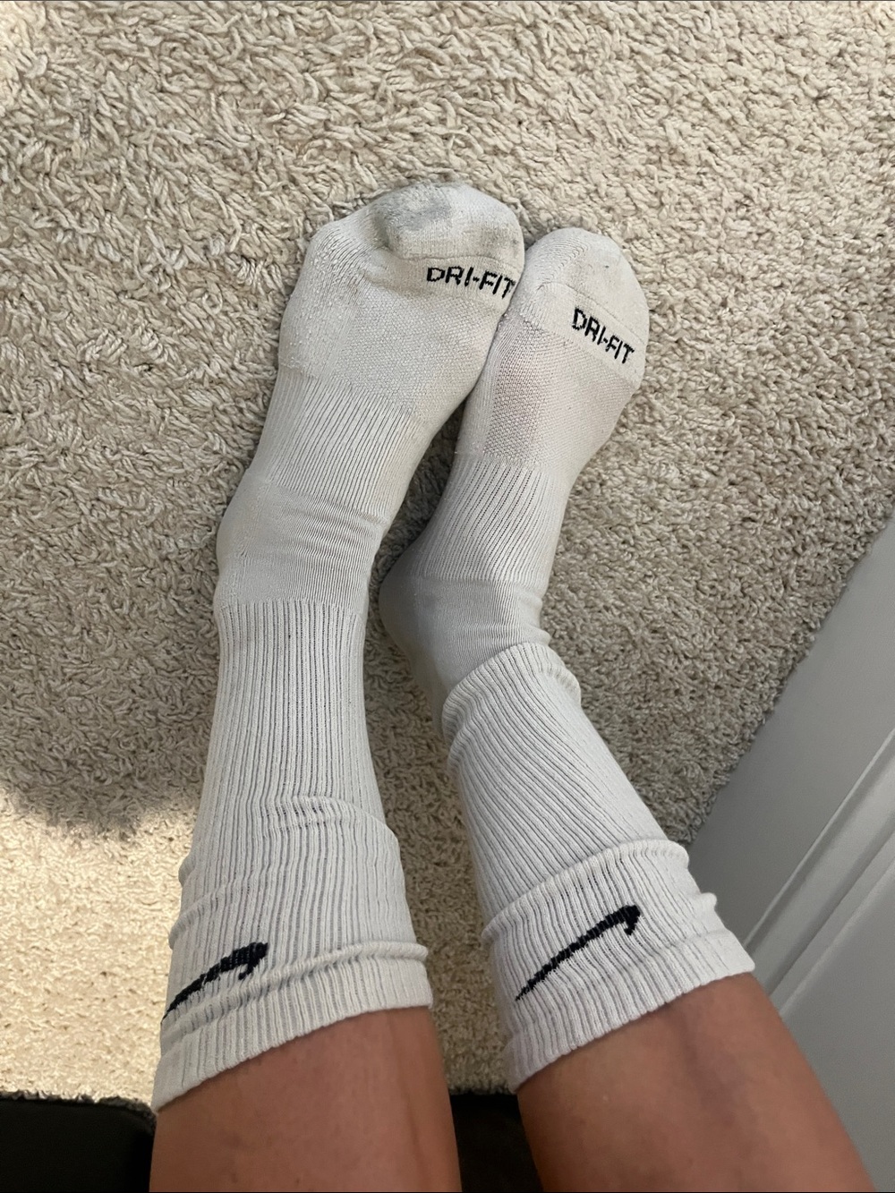 Nike White Crew Dri-FIT Athletic Socks with Black Swoosh
